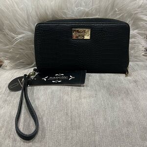 Nanette Lepore black crocodile-embossed wristlet wallet.  NWT
